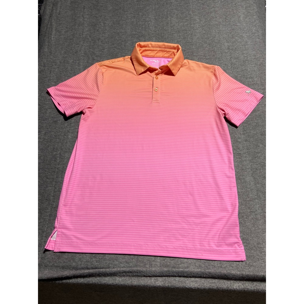 Birdie Bound Polo Shirt Pink Orange Ombre‎ Striped Golf Performance Mens Small